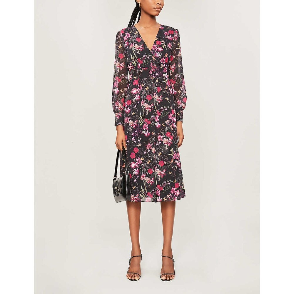 TED BAKER ADRIELA Fern Forest Deep V MIDI Dress